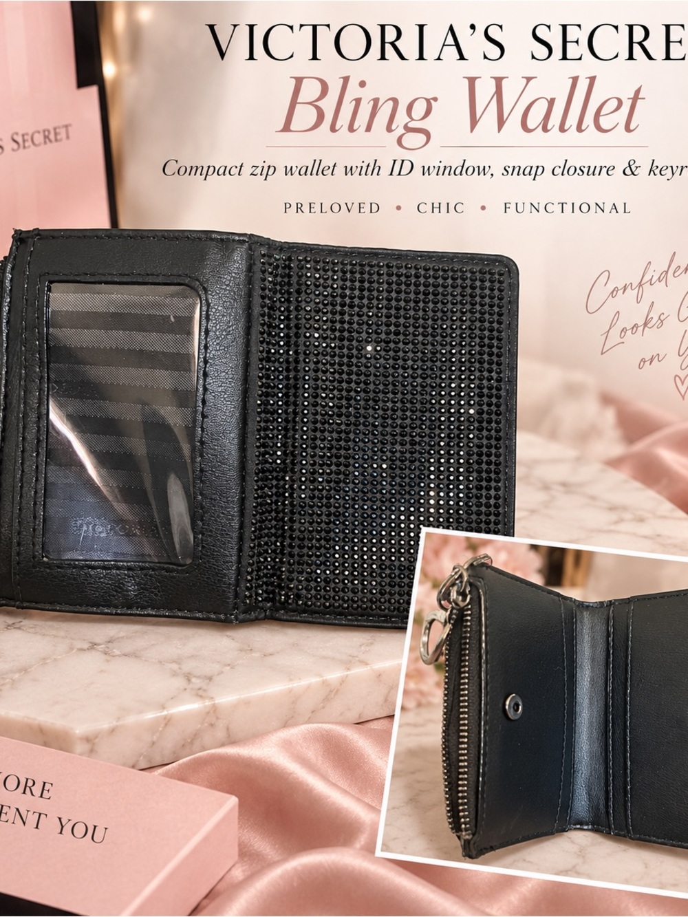 Victoria's Secret Black Bling Card & Key Holder